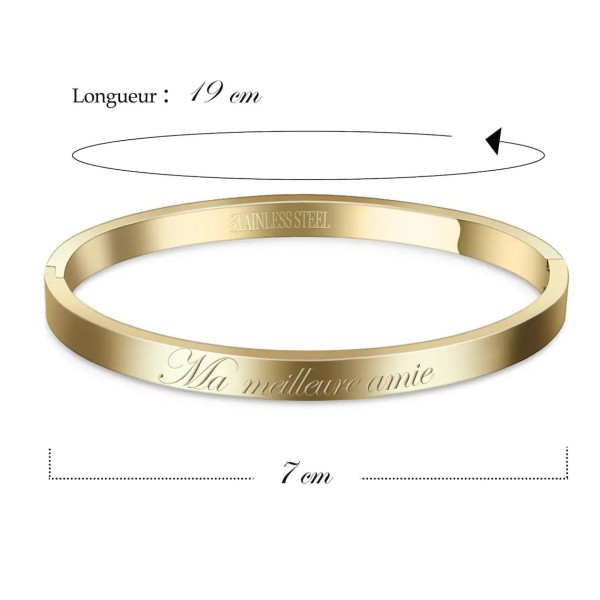 Bracelet Jonc argent fin en acier inoxydable personnalisé "soeur de coeur"