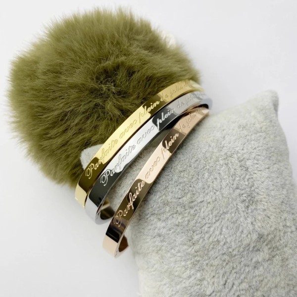 Bracelet Jonc argent fin en acier inoxydable personnalisé "parfaite avec de jolis défauts"