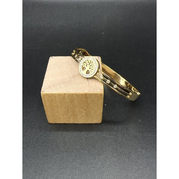 Bracelet jonc acier inoxydable or ARBRE DE VIE