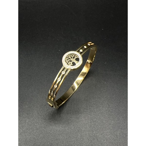 Bracelet jonc acier inoxydable or ARBRE DE VIE