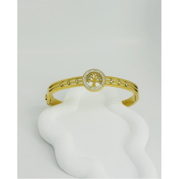 Bracelet jonc acier inoxydable or ARBRE DE VIE