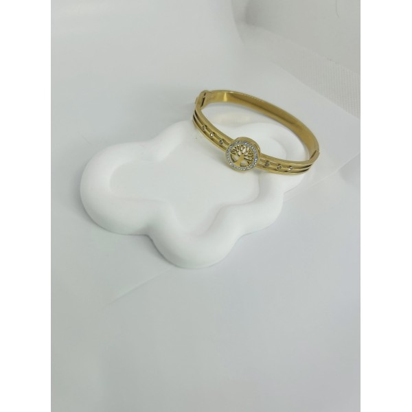 Bracelet jonc acier inoxydable or ARBRE DE VIE
