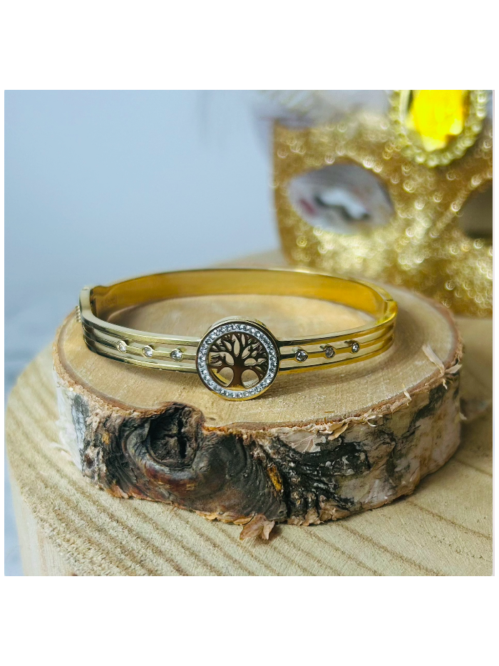Bracelet jonc acier inoxydable or ARBRE DE VIE