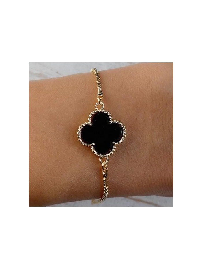Bracelet trèfles noires acier inoxydable or