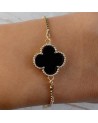 Bracelet trèfles noires acier inoxydable or