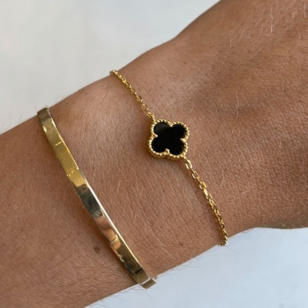 Bracelet trèfles noires acier inoxydable or