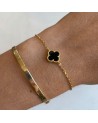 Bracelet trèfles noires acier inoxydable or