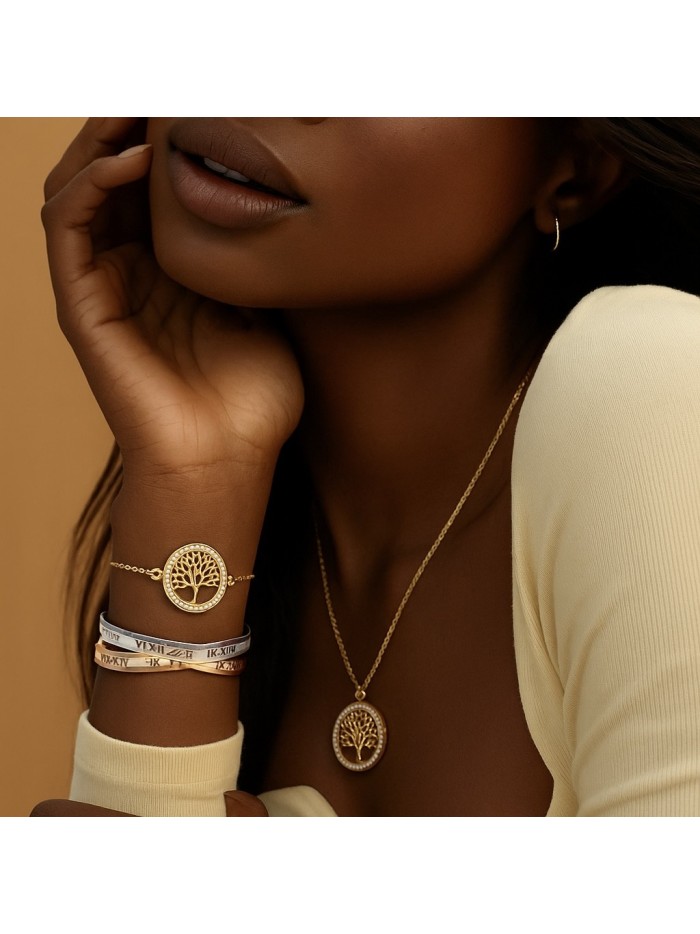 Collier arbre de vie acier inoxydable or LEANA