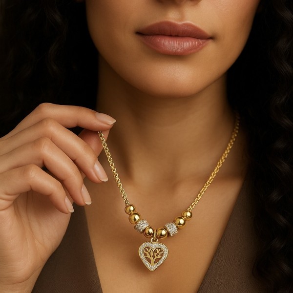 Collier coeur acier inoxydable or SELENA