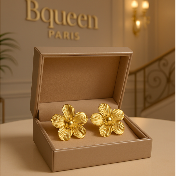 Boucles d'oreilles fleurs acier inoxydable plaqué or