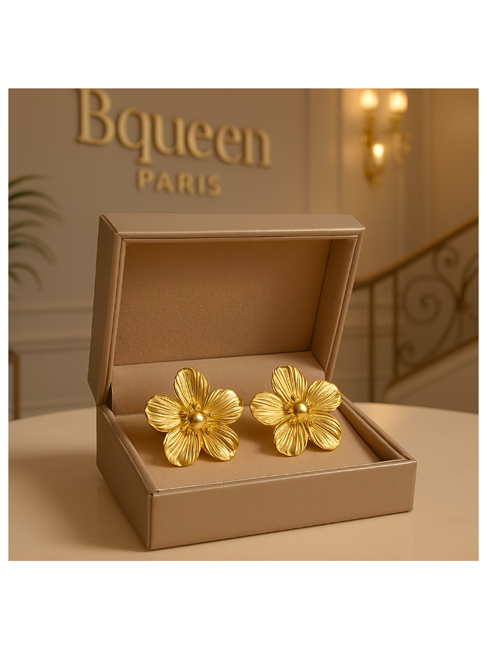 Boucles d'oreilles fleurs acier inoxydable plaqué or