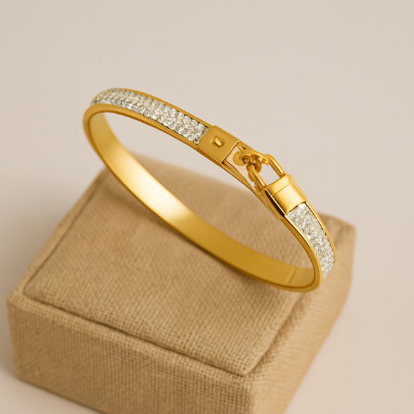Bracelet  jonc en acier inoxydable or cadenas doré