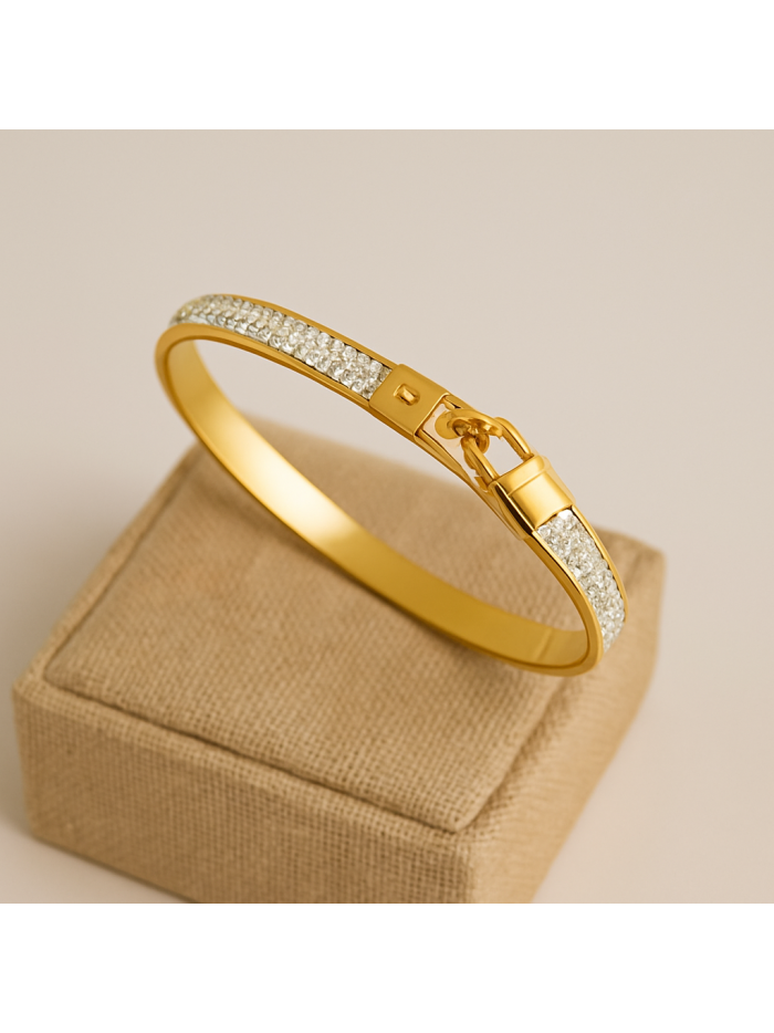 Bracelet  jonc en acier inoxydable or cadenas doré