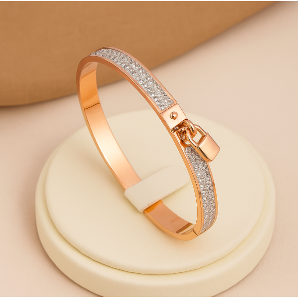 Bracelet  jonc en acier inoxydable or cadenas or rose