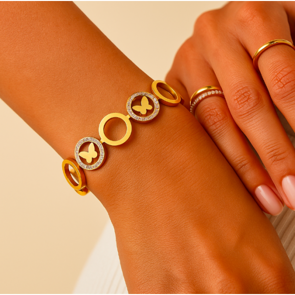 Bracelet  jonc en acier inoxydable or papillon