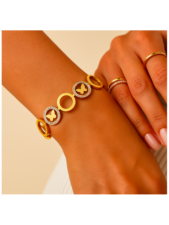Bracelet  jonc en acier inoxydable or papillon