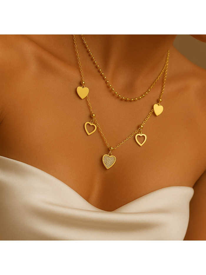 Collier multirang acier inoxydable or LOVE