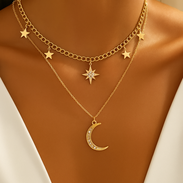 Collier multirang acier inoxydable or LUNA