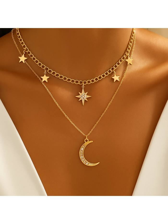 Collier multirang acier inoxydable or LUNA