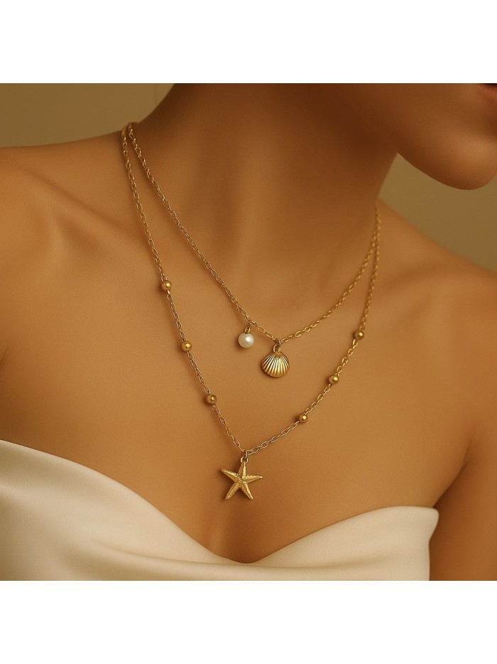 Collier multirang plaqué or coquillage LEYNA