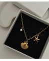 Collier charms coquillage et étoile de mer acier inoxydable or OCEANA
