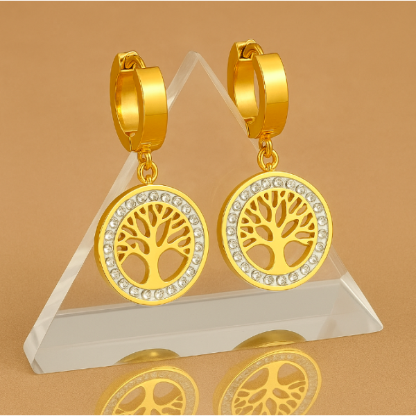 Boucles d'oreilles arbre de vie en acier inoxydable or  KAMELIA