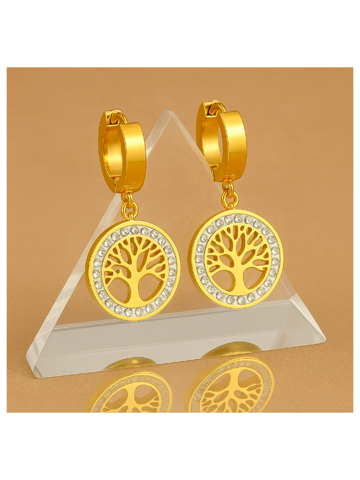 Boucles d'oreilles arbre de vie en acier inoxydable or  KAMELIA